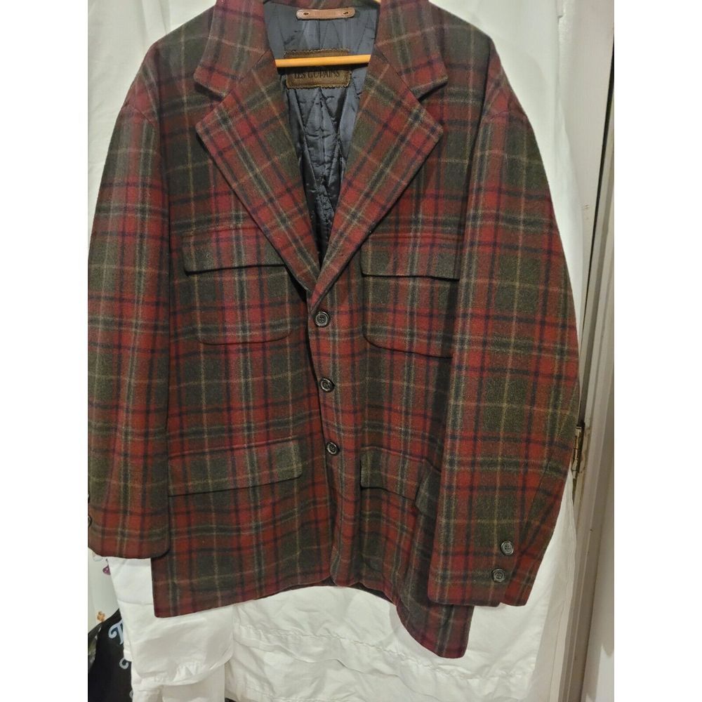 LES COPAINS ITALY 100% Lama Wool Pea Coat Oversized ~sz 50 Plaid Vintage, Rear